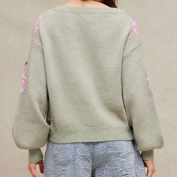 Cozy Floral Print Round Neck Loose Fit Sweater Top - Picture 5 of 11